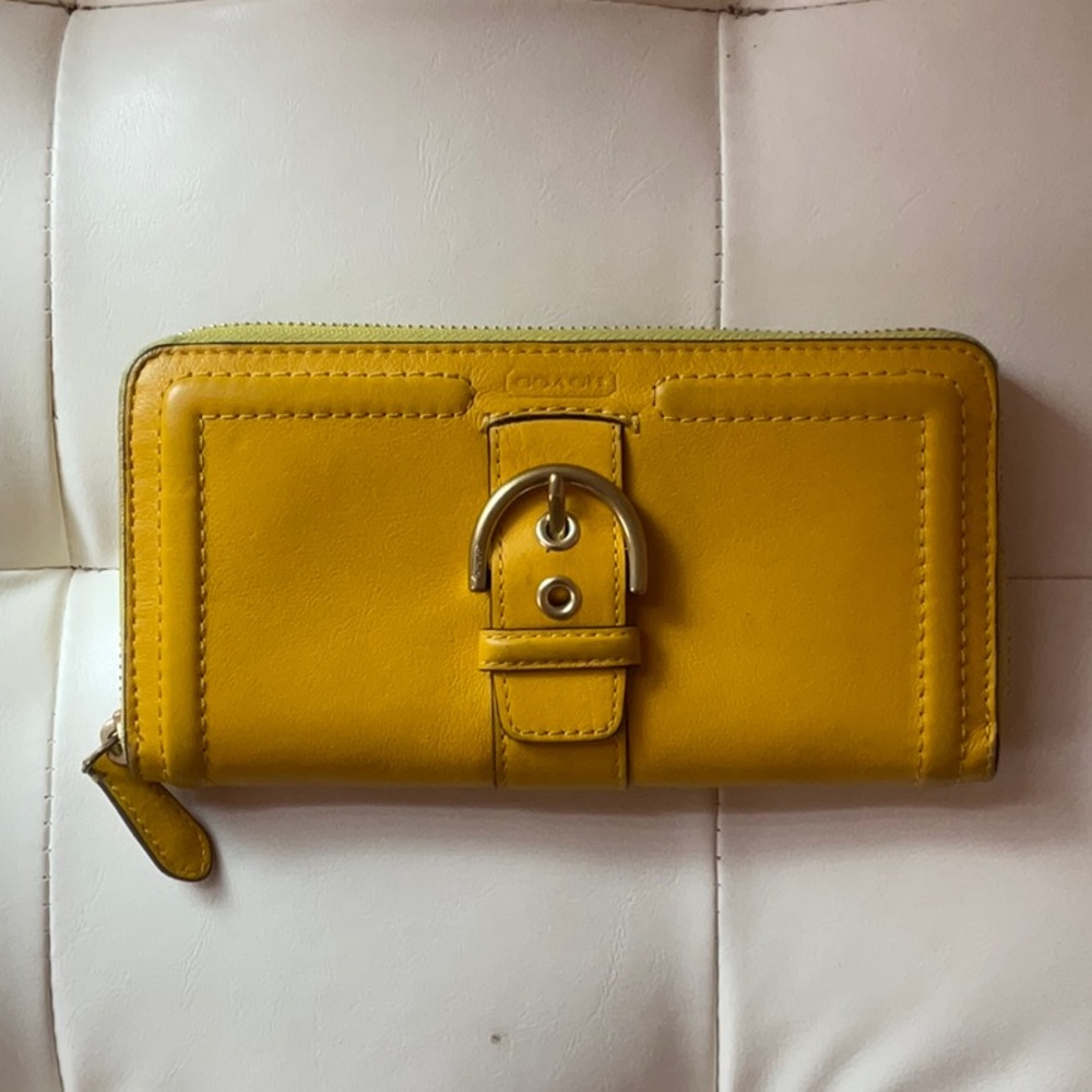 Coach yellow zip accordion wallet